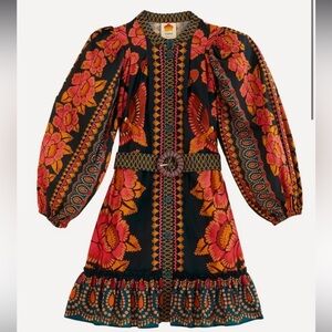 farm rio teal ainika sparkle puff sleeve mini dress